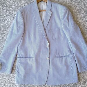 Mens Blazer Mens Sport Coat Saddlebred Seersucker Blazer Blue Striped Size 46R